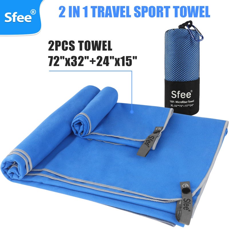Sfee 2 Pack Microfiber Travel Towel, Quick Dry Camping Towel Large Beach Towel Super Absorbent Compact Lightweight Sports Gym Towels Set for Beach, Gym, Hiking, Pool, Backpacking,Bath,Yoga - Image 3